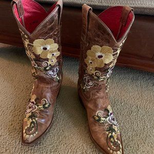 Marci Bean Size 9.5 Leather Floral Pattern Boots